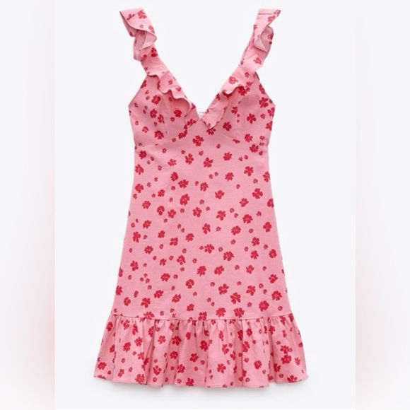 NWOT Zara Linen Blend Floral Dress Size Large - Picture 3 of 5
